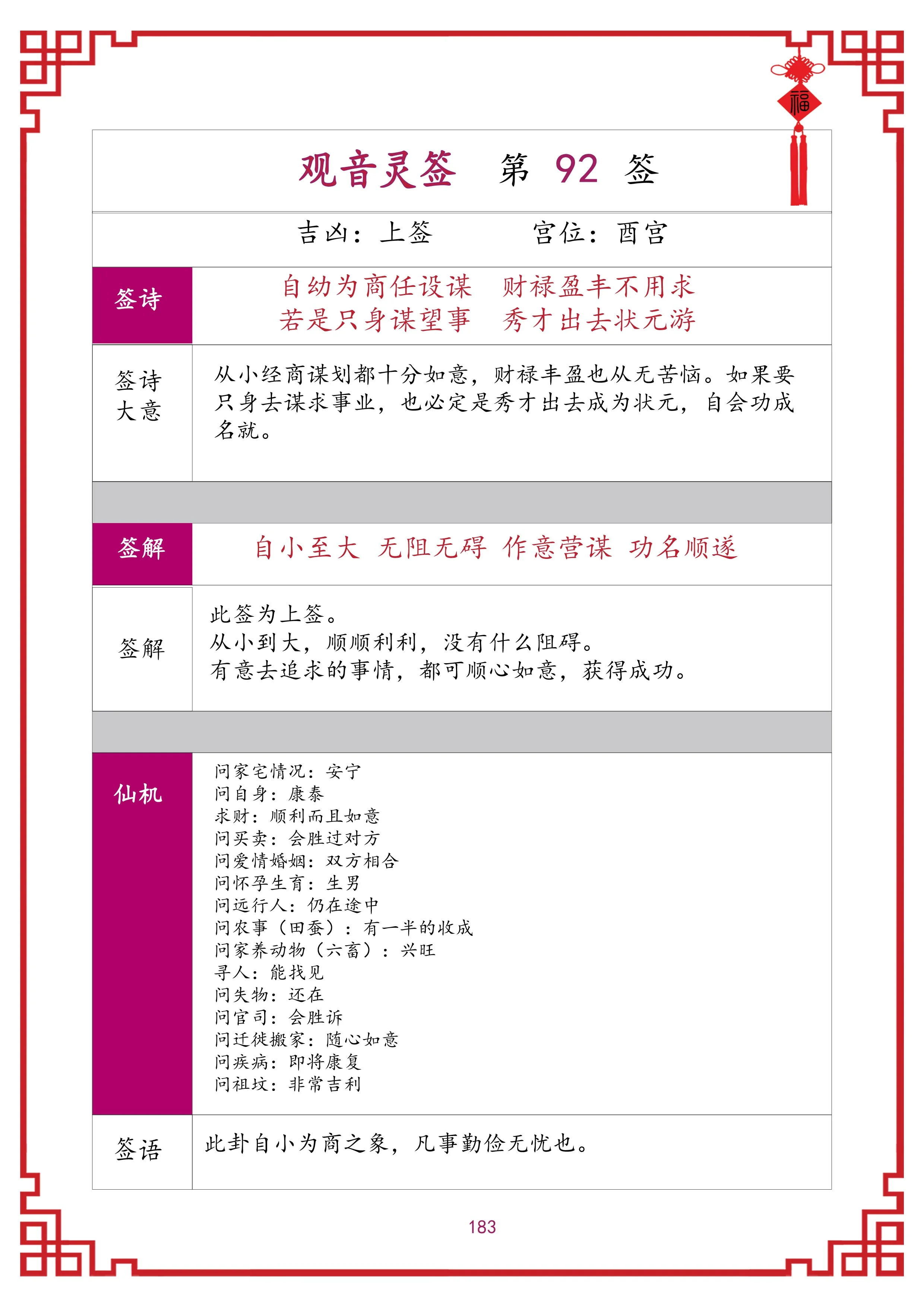 觀音92 BW Monastery 吉祥宝聚寺— 观音灵签第九十二签Lot 92